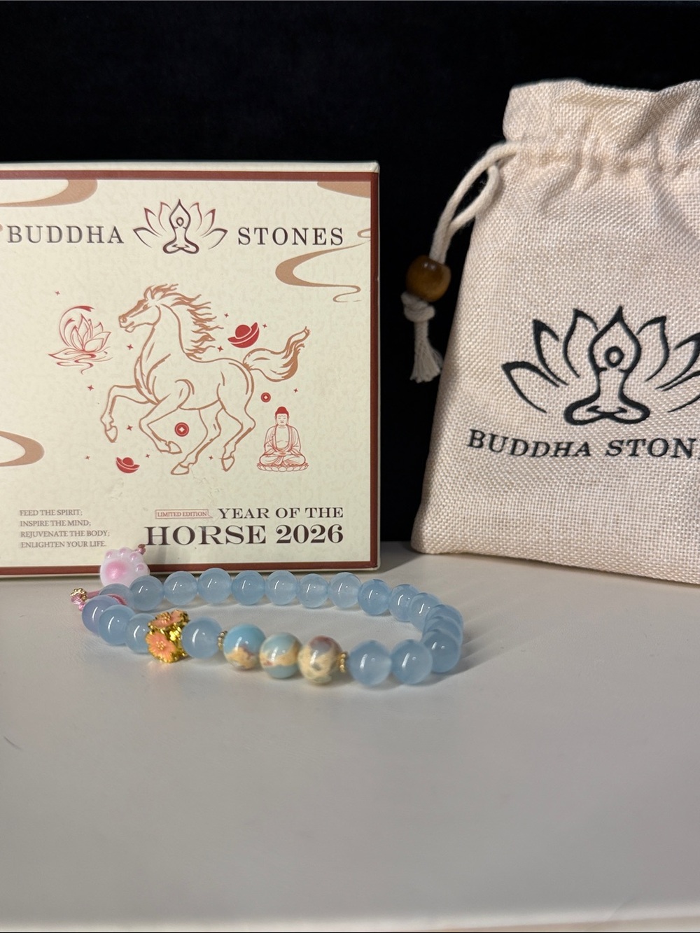 Buddha Stones Blue Chalcedony Aquamarine Cat Paw Bracelet